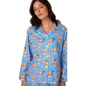 The Cats Pajamas XL Flannel Pajama Top Frida-Inspired Cats Blue Peruvian Cotton